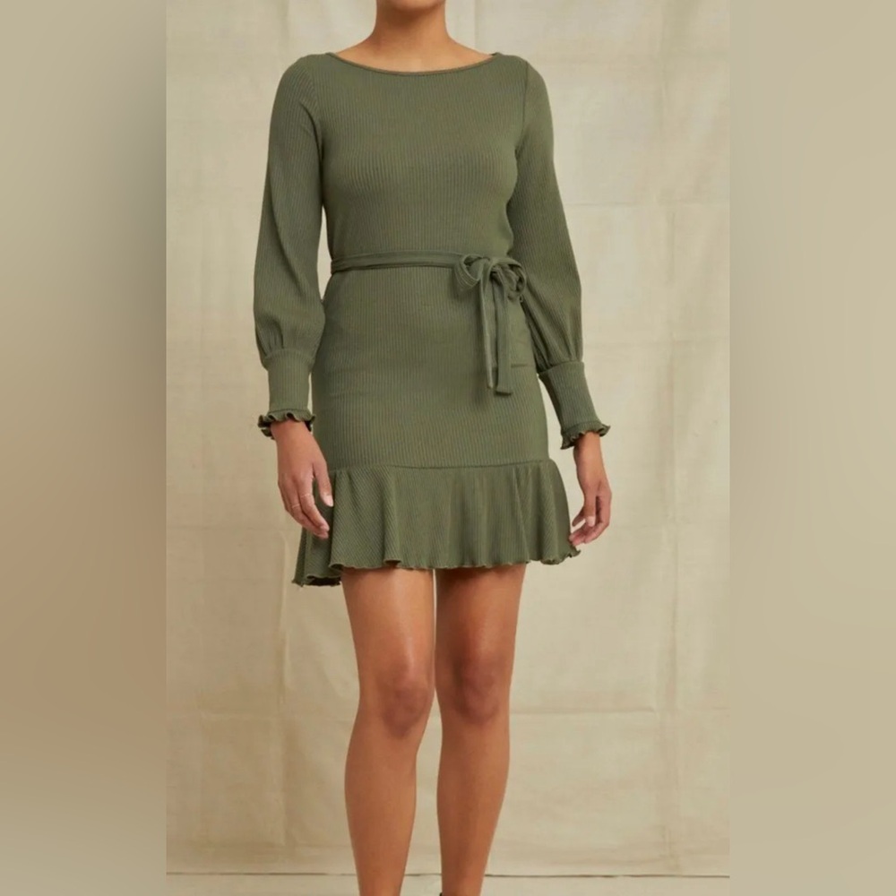 Amour Vert Ziggy Paris Rib Dress In Calla Green Size Medium